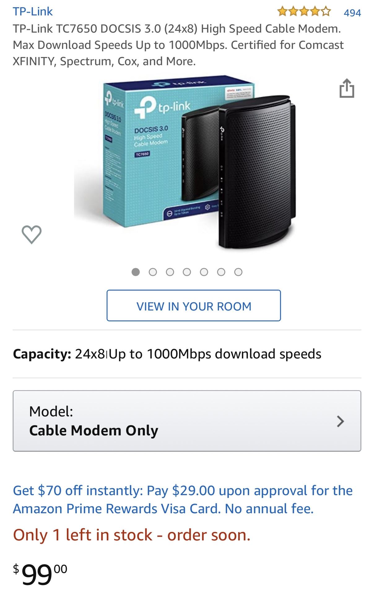 TPLink 7650 gigabit modem