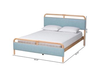 Baxton Studio Queen Mateo Fabric and Natural Wood Platform Bed Baby Blue/Natural