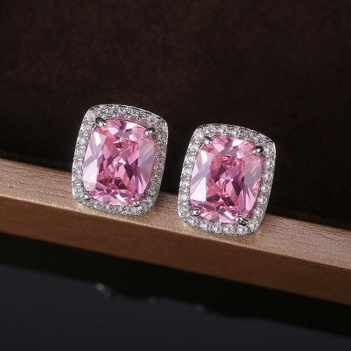 "Beautiful Pink Oval Radiant Zircon Romantic Stud Earrings, VP1021