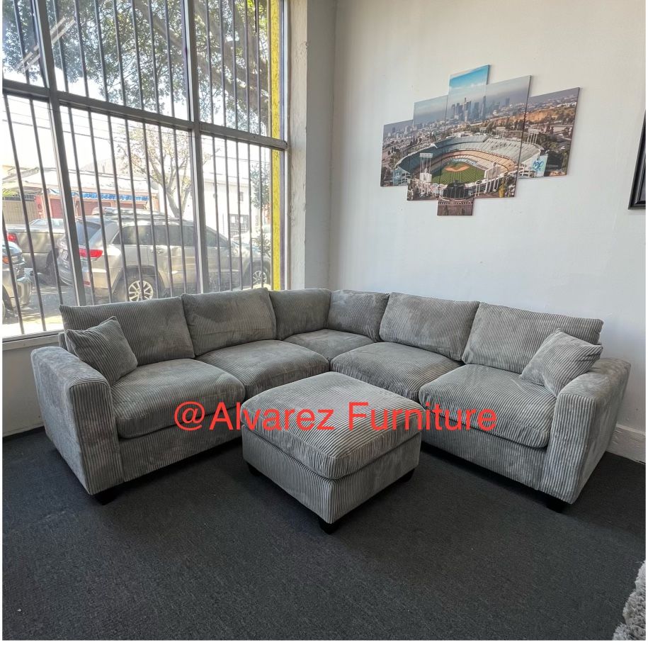 Corduroy Sectional Sofa With Ottoman