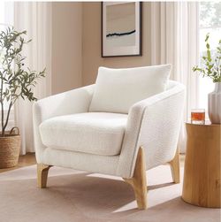 Accent Chairs for Living Room, 32" Oversized Reading Chair, White Boucle Living Room Chairs, Wood Leg, Bedroom Chairs with Thick Cushion for Apartment