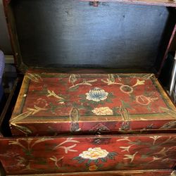 Vintage Hand Painted Floral Set Of Nested Chests