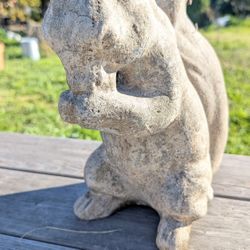 Vintage 12" Concrete Squirrel Garden Statue - Weathered Yard Art
