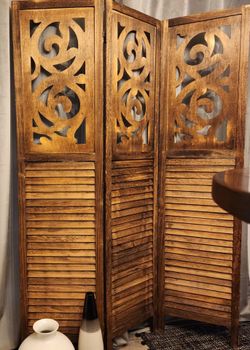 Solid Wood Room Divider, Folding Privacy Screen, Brown