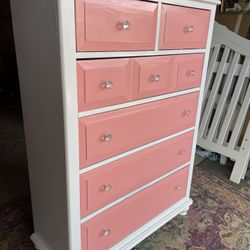 Wooden White/Pink Big Tall Dresser