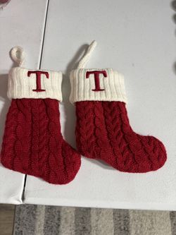 Small red knit Christmas stockings