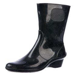 Salvatore Ferragamo Mid-Calf Rain Boots Black Round-Toes Wedge Heels