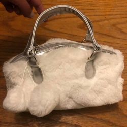 Choice White Fur & Silver Metallic Purse / Brown Larger $20-25