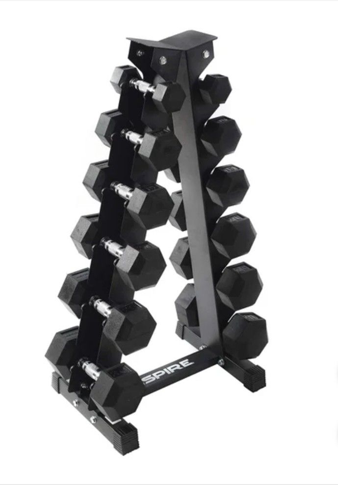 Like new Inspire Fitness 210lb PVC Hex Dumbbell Set with Rack. Sells at Costco for $300 plus tax