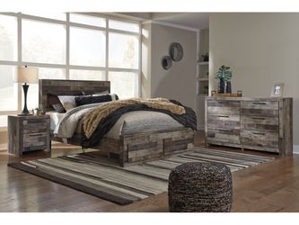 Derekson Multi Gray Queen Panel Storage Bedroom Set with Dresser and Nightstand
