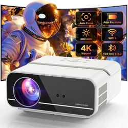 Projector 4K with 5G WiFi and Two-Way Bluetooth, 600ANSI FHD Native 1080P Outdoor Movie Projector with 4P4D/PPT/Zoom, Mini Home Projector Compatible w