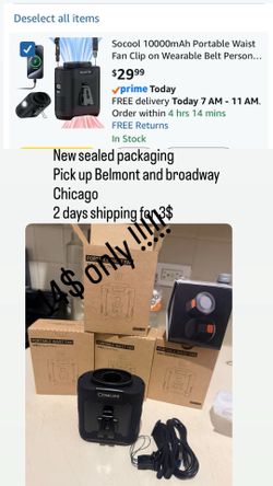 10000mAh Portable Waist Fan Clip on Wearable Belt Personal Fan Rechargeable Battery operated With 5 Speeds & Flashlight Neck Hands-Free 40H Cooling Fo