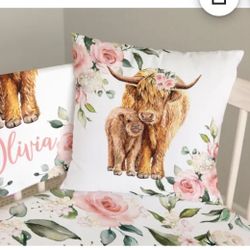 Highland Cow 🐮 Girl  MINI crib Bedding Set - 3 PIECE