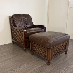 Tommy Bahama leather chair with ottoman $1k  READ DESCRIPTION!!