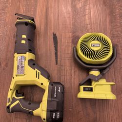 Ryobi battery saw - New with one blade W/ Fan W/Battery Charger Including 