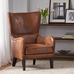 NEW Rustic Brown Upholstered Wingback Chair