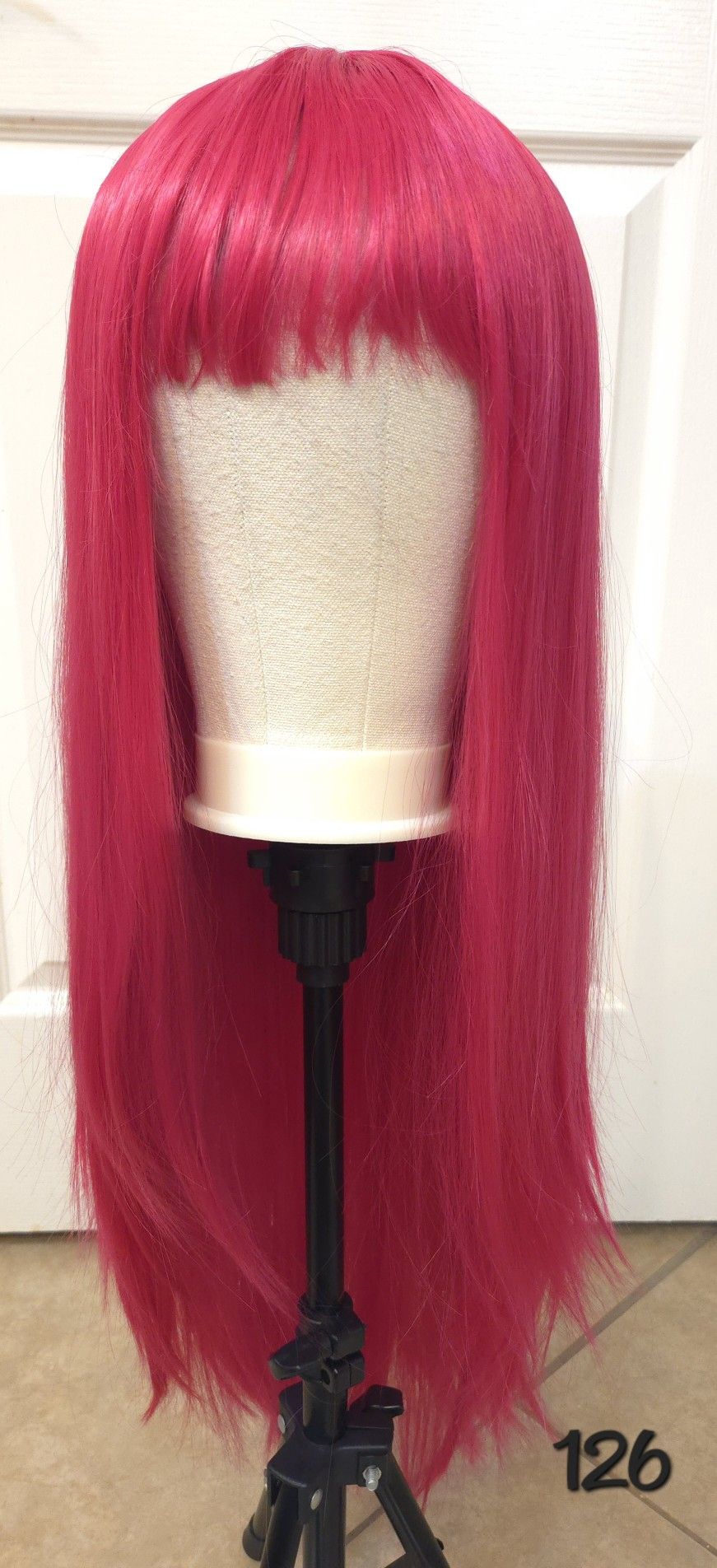 Hot Pink Wig with Bangs-Synthetic 