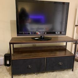 Rustic Wood Fabric Drawers 40 inch Light Weight TV Stand
