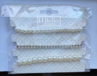 D'Bello Pearl & Rhinestone bracelets Set of 3
