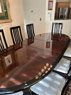 Dining room table for 8 - smaller with attachment - brown lacquer