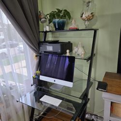 modern glass-top computer desk