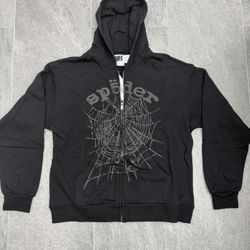 Sp5der Hoodie All Black With Zipper