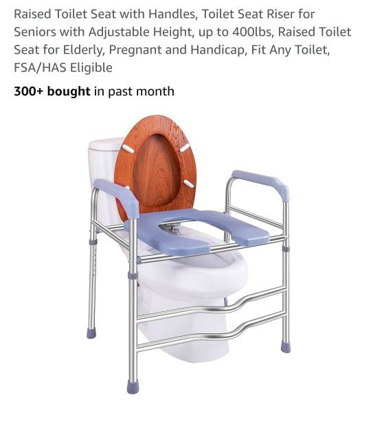Raised Toilet Seat with Handles, Toilet Seat Riser for Seniors with Adjustable Height, up to 400lbs, Raised Toilet Seat for Elderly, Pregnant and Hand