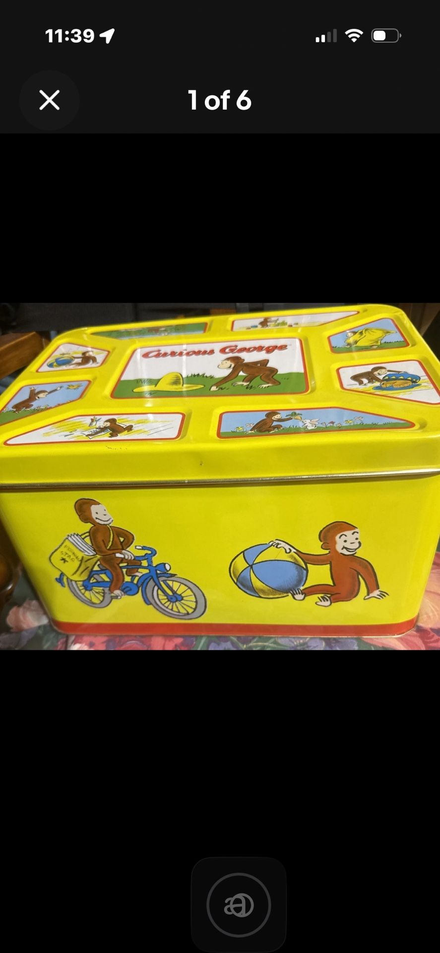 Vintage Curious George Metal Tin Toy Storage Box Chest for Sale in ...
