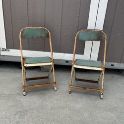 2 Vintage Steel Folding Chairs 