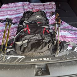 Hiking Backpacking Backpack +2 Sets Of Walking Sticks