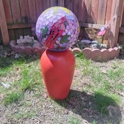 Mosaic Garden Gazing Ball With Cardinal Design