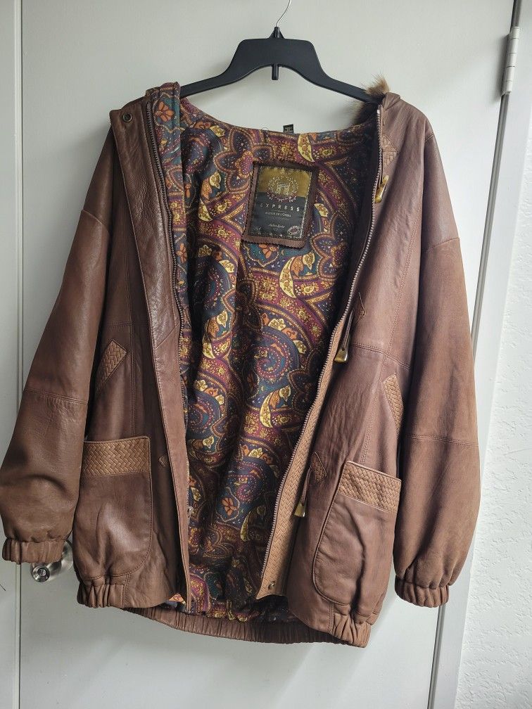 Express Vintage Brown Leather Jacket