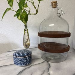 Wood and glass dispenser jug decor unique