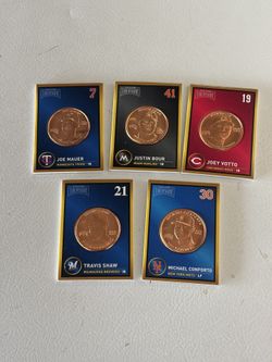 (5) 2018 Baseball Treasure MLB Copper Rounds