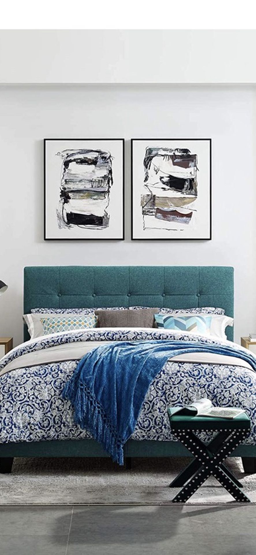 Gorgeous Teal Blue Upholstered Full Bed Frame