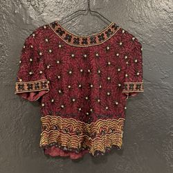Papell Boutique SZ L Beaded Crop Top Blouse