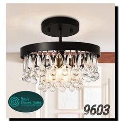 SEOL-Light Vintage Black Crystal Drops Close to Ceiling Light Small Round Tiered Chandeliers Flush Mount for Entryway,Kitchen,Hallway,Dimmable,1 Light