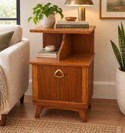 Vintage Mid-Century Modern Walnut Tiered Nightstand / Side Table
