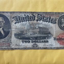 1917 $2 Dollar Bill Large Size Two Red Seal Legal Tender Antique