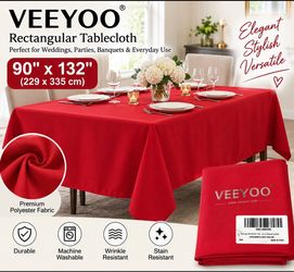 VEEYOO Red Rectangular Tablecloth 90x132 Inch