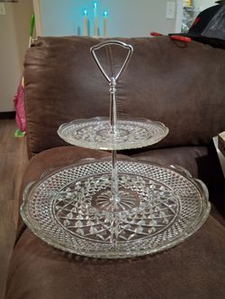 VINTAGE ANCHOR HOCKING WEXFORD 2 TIER TID BIT TRAY