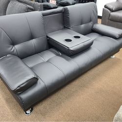 Black Faux Leather Sofa Bed Special 