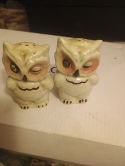 Vintage ceramic winking owl salt pepper shakers