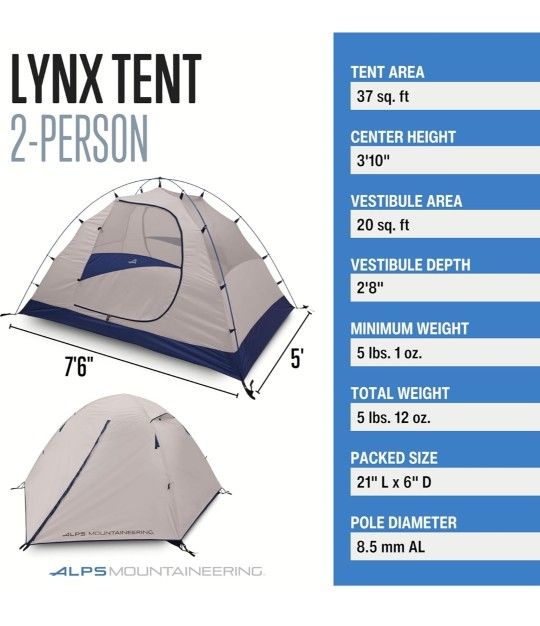 ALPS Mountaineering Lynx 2-Person Backpacking and Camping Tent