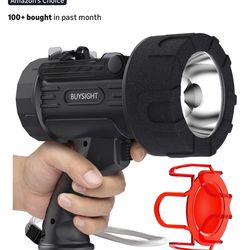 BUYSIGHT Rechargeable Spotlight Flashlight,1000000 LMS Hand held Spotlight Waterproof Flashlight Hunting Lamp with red Filter (Graphite Black)