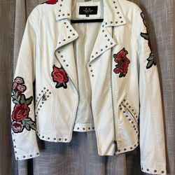 PU Leather jacket with Rose Detailing 