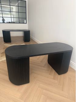 CB2 Reid 70" Oval Black Wood Storage Desk