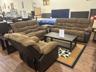Fabric Recliner Sofa Set in Brown,3 pcs