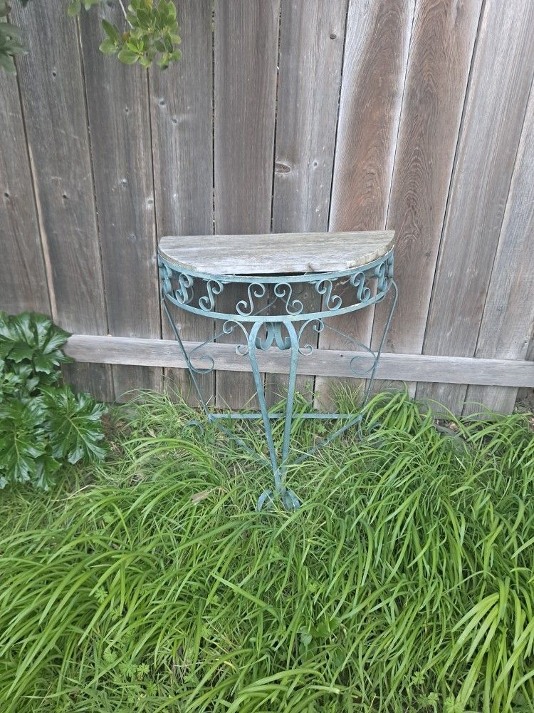 Vintage Wrought-Iron & Wood Console Side Table - AWESOME PATINA