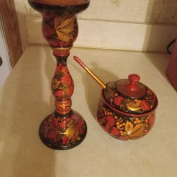 Russian Candle Holder And Sugar Bowl